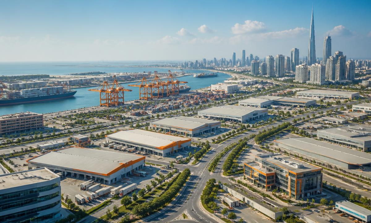 Map-like aerial view of UAE business districts